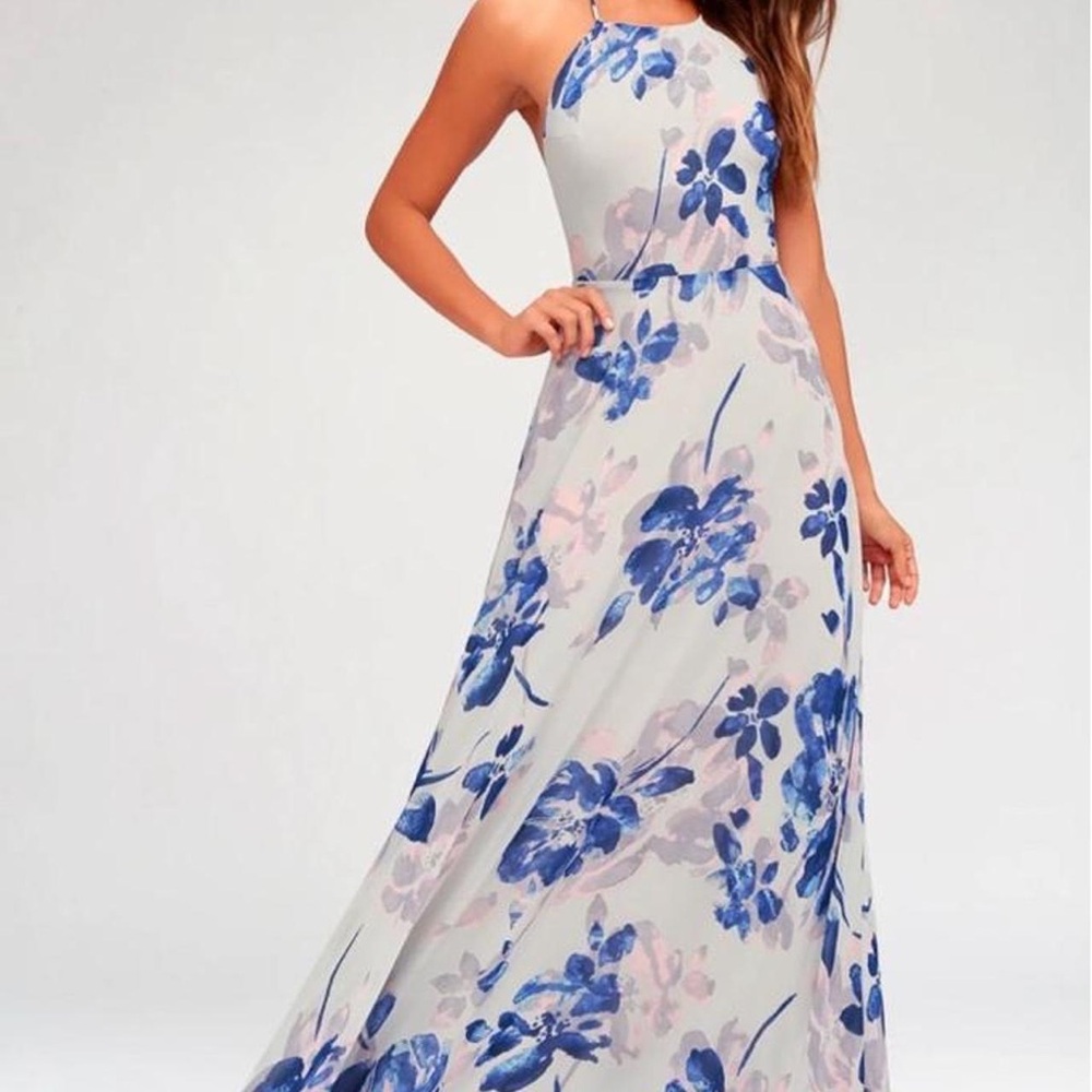 Lulus All I Need Grey Floral Print Lace-Up Maxi Dress